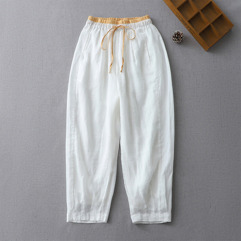 Women's High-Waisted Wide-Leg Linen Trousers