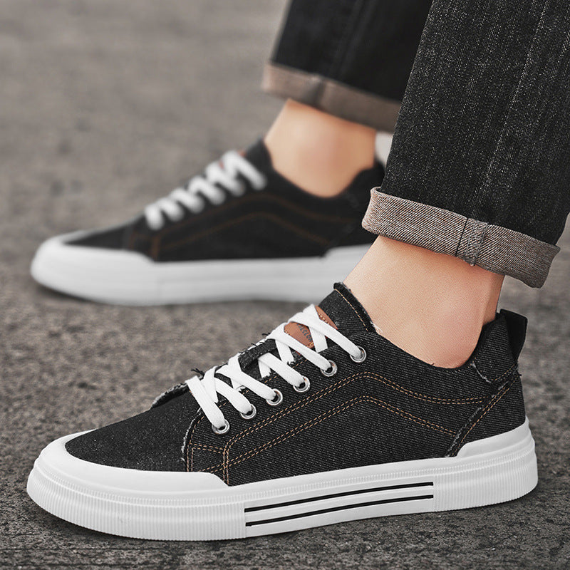 Men Denim Sneakers with Cushioned Insoles and Contrast Stitching