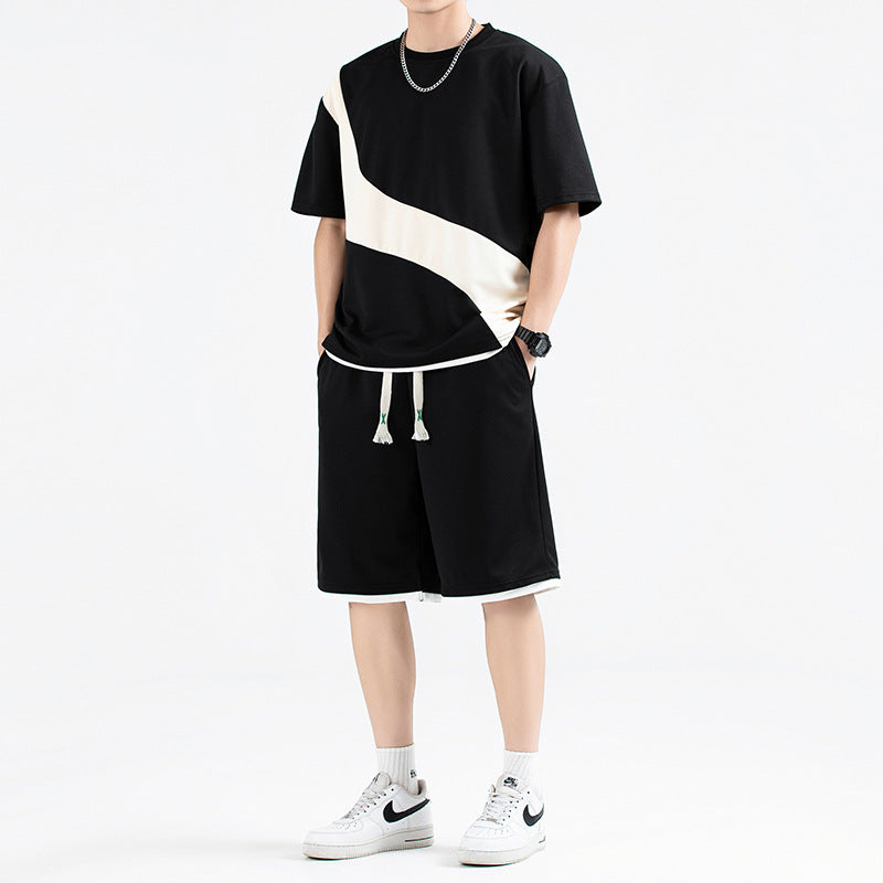 Men's Two-Tone Knit Top and Drawstring Shorts Set