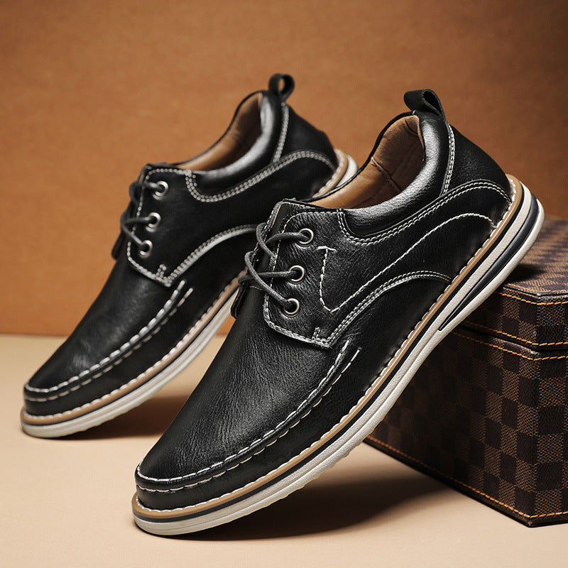 Men Leather Shoes with Cushioned Insoles and Contrast Stitching
