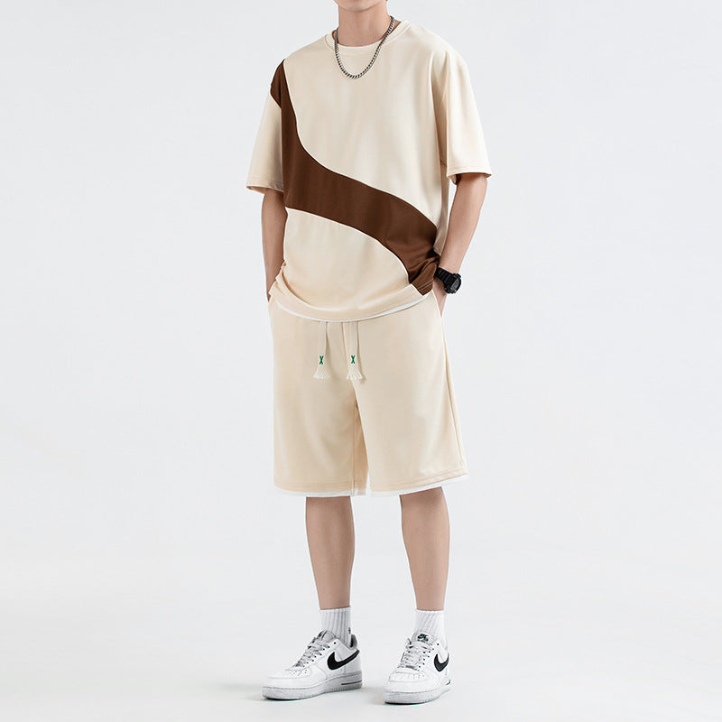 Men's Two-Tone Knit Top and Drawstring Shorts Set