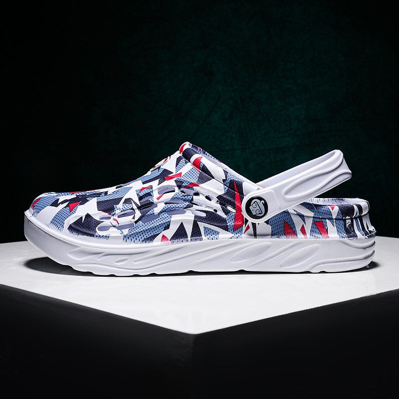 Women's Summer Sandals with Camouflage Print and Slip-On Design