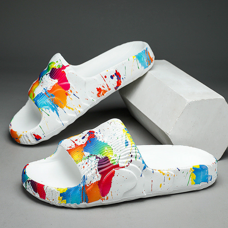 Women's Summer Sandals with Abstract Paint-Splash Design and Cushioned Sole