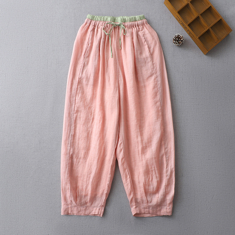 Women's High-Waisted Wide-Leg Linen Trousers