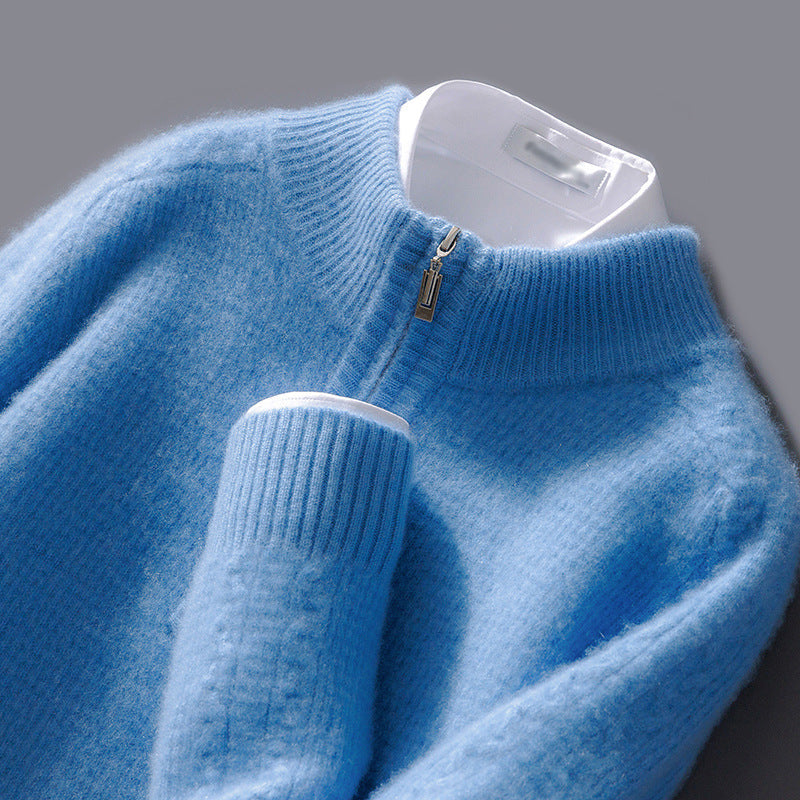 Men's Zip-Front Cashmere Blend Sweater with Stippled Knit Pattern