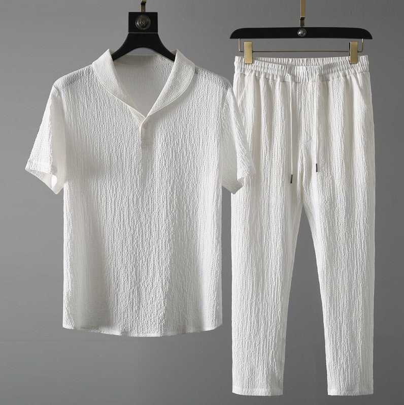 Men's Linen Shirt and Tapered Pants Set