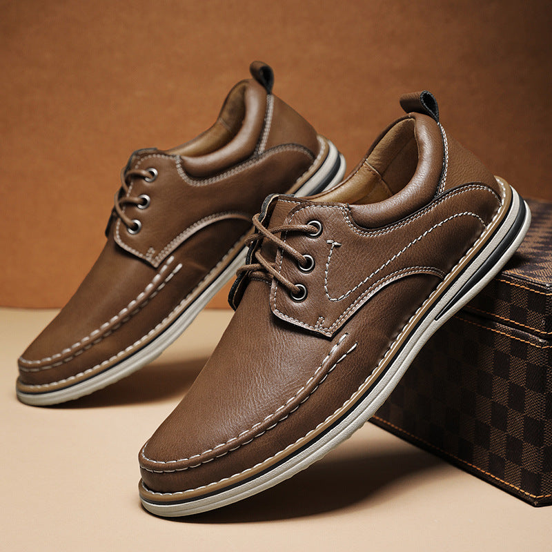 Men Leather Shoes with Cushioned Insoles and Contrast Stitching