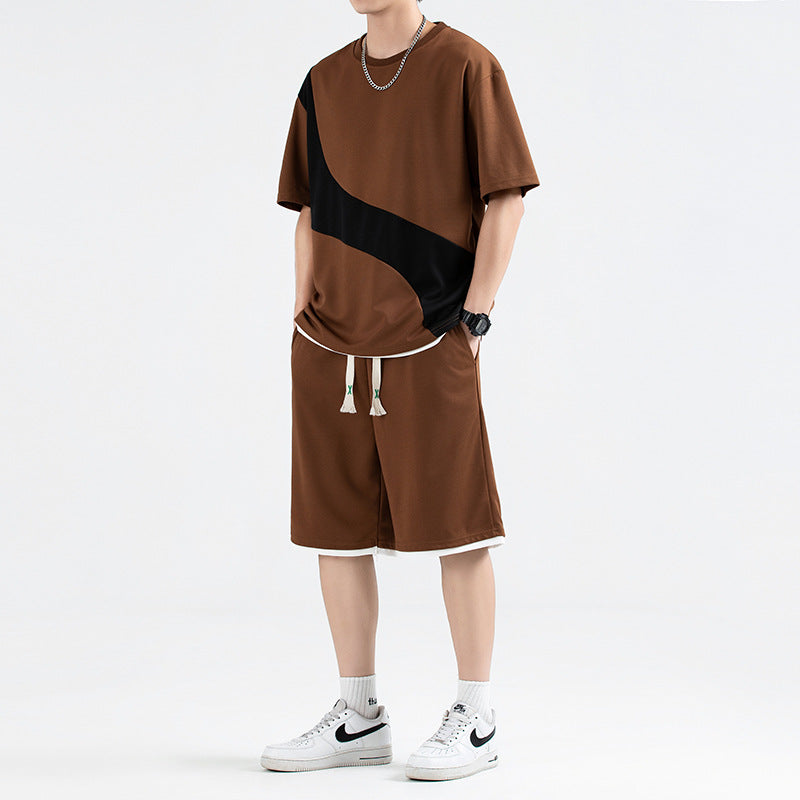 Men's Two-Tone Knit Top and Drawstring Shorts Set
