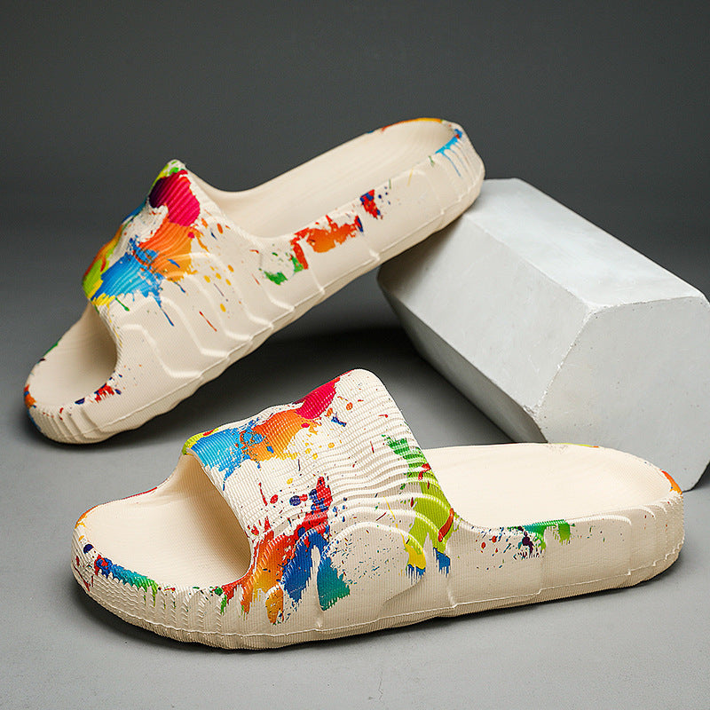 Women's Summer Sandals with Abstract Paint-Splash Design and Cushioned Sole