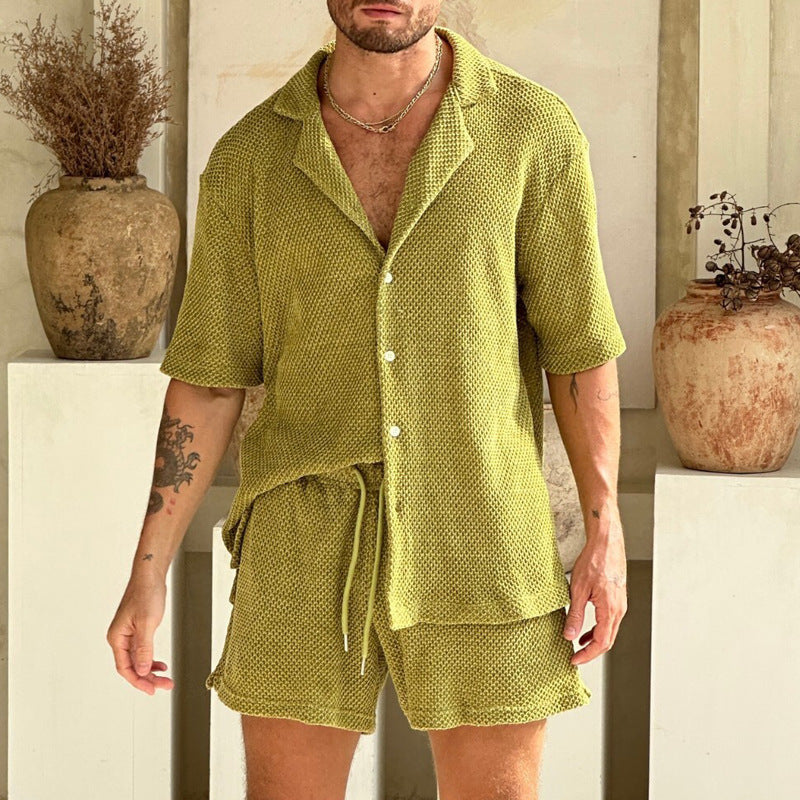 Men's Hollow-Knit Waffle Texture Lounge Set