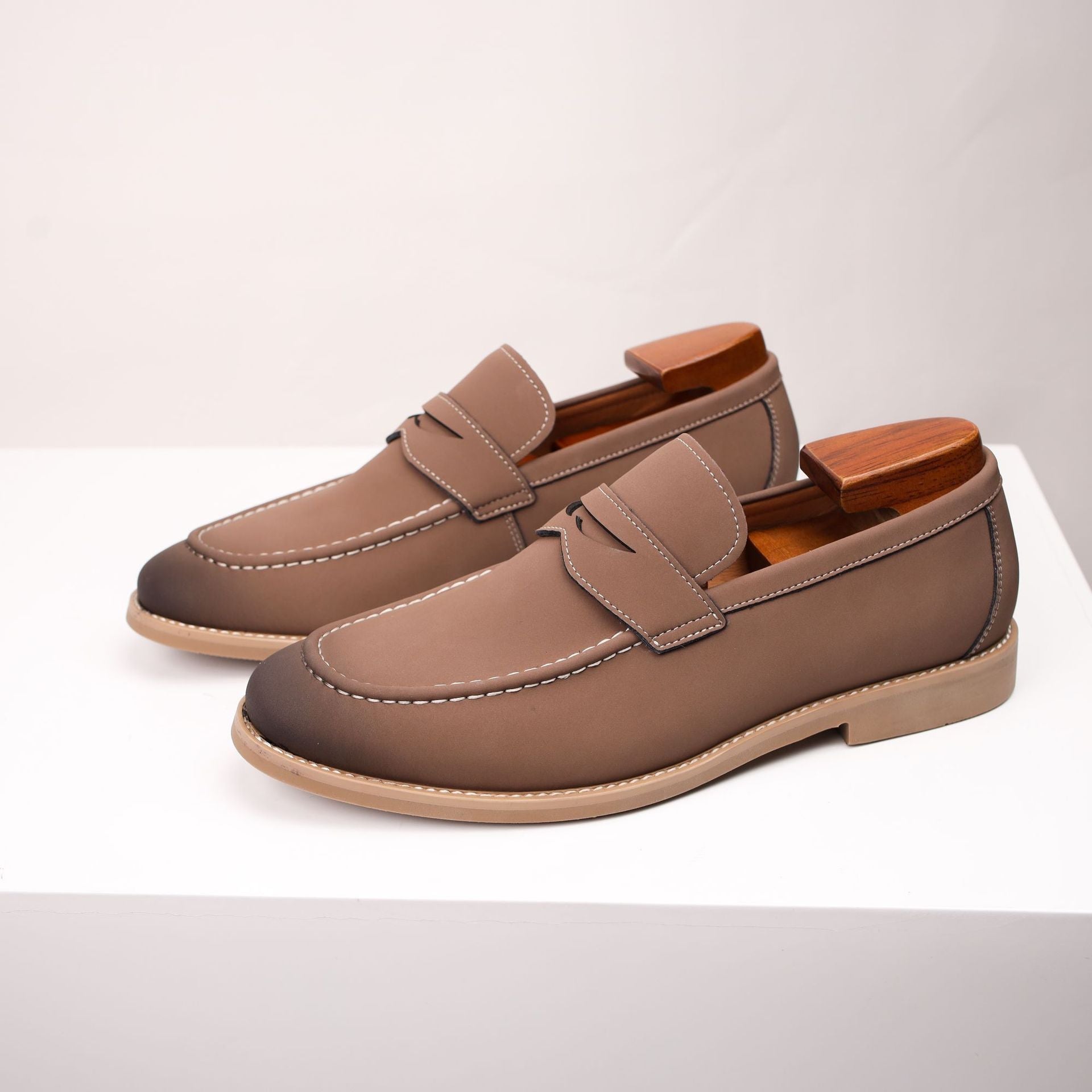 Men Suede Loafers with Burnished Toe and Slip-On Design