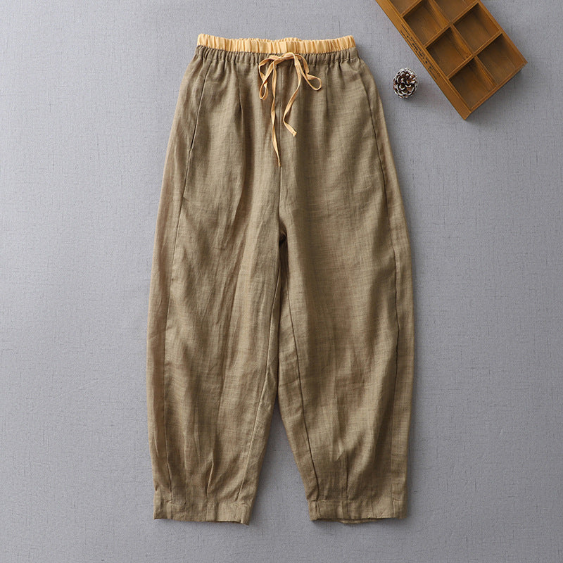 Women's High-Waisted Wide-Leg Linen Trousers