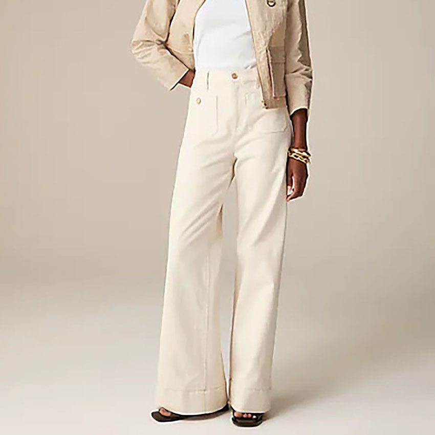 Women High-Rise Flare Jeans with Front-Button Pockets