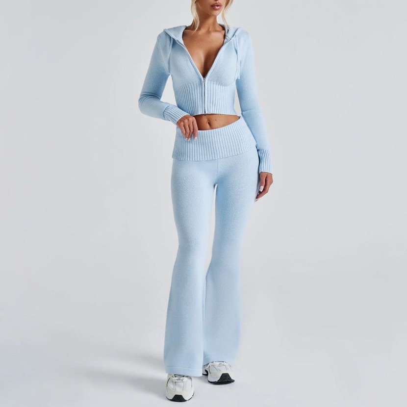 Women's Velour Zip-Front Hoodie and Flare Legging Set
