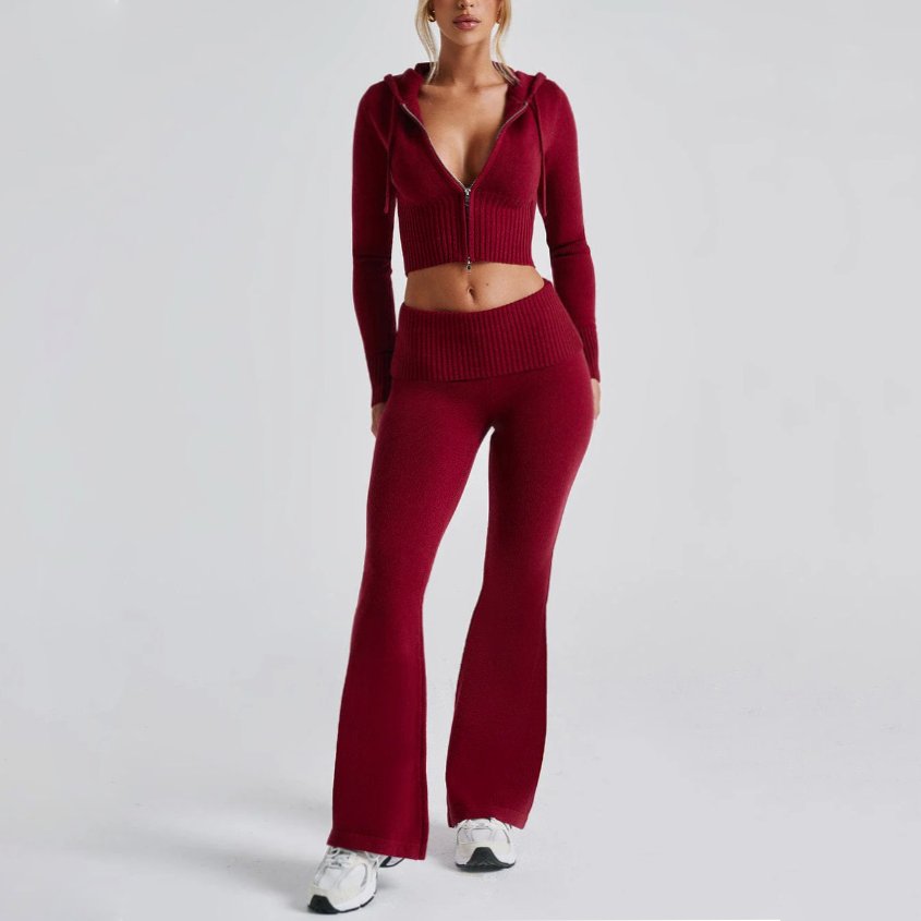 Women's Velour Zip-Front Hoodie and Flare Legging Set