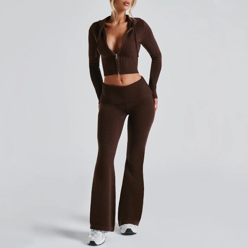 Women's Velour Zip-Front Hoodie and Flare Legging Set