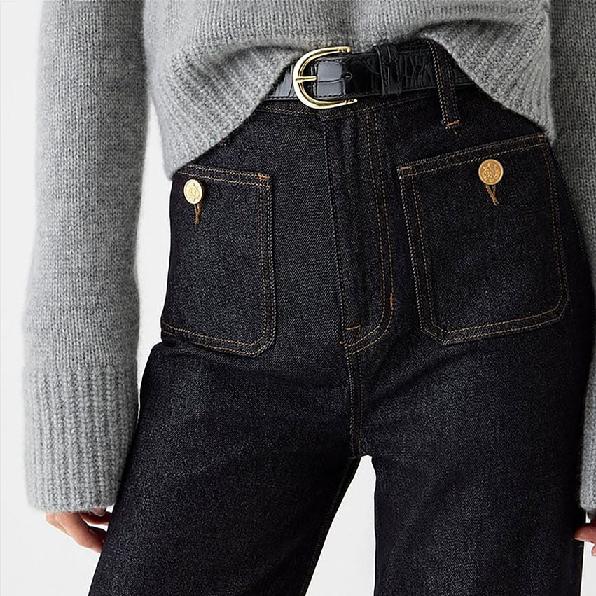 Women High-Rise Flare Jeans with Front-Button Pockets