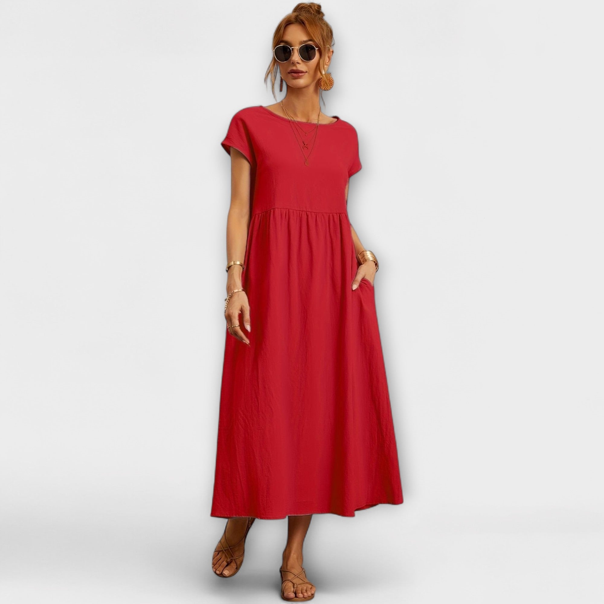Women's Spring Dress with Flowing Silhouette and Delicate Accents