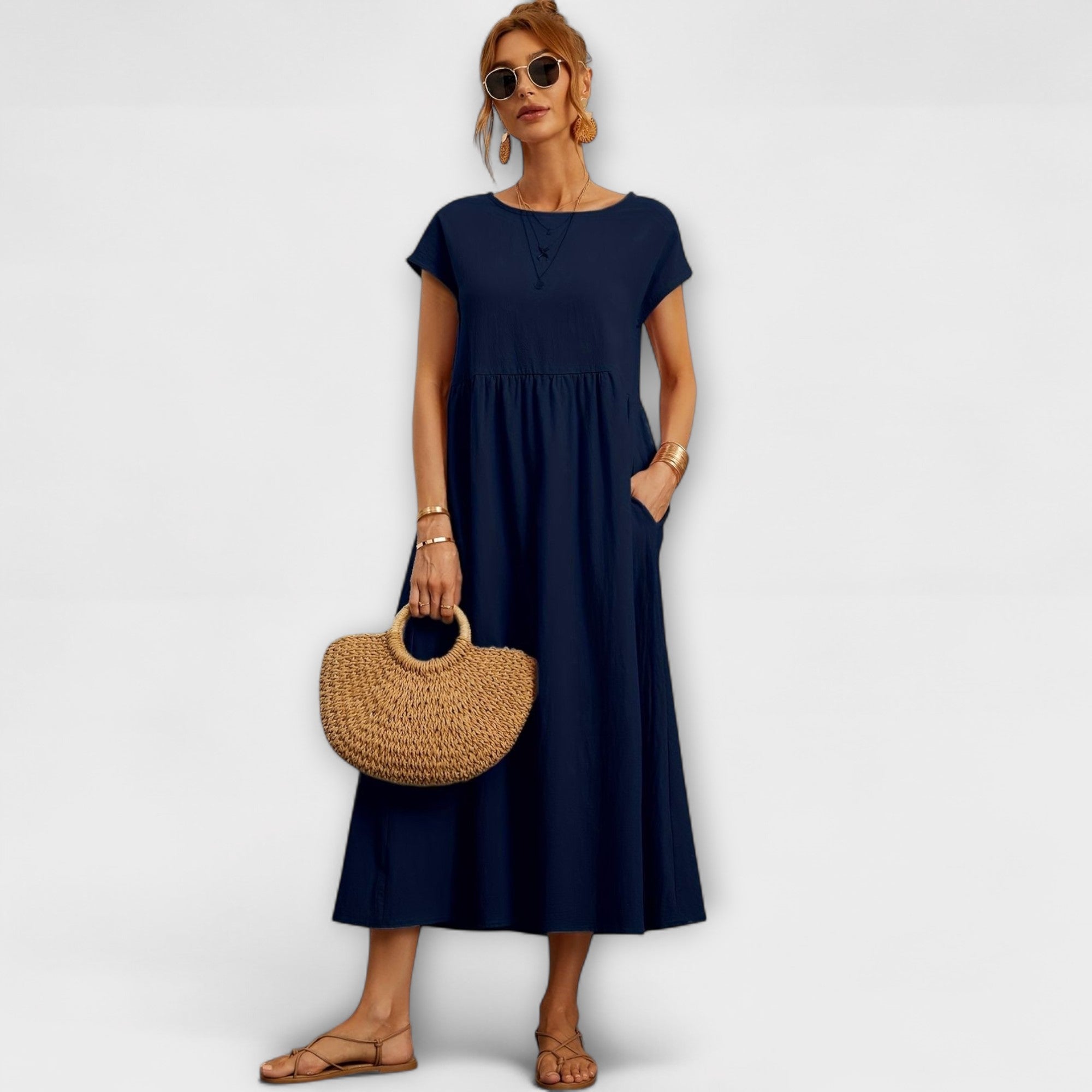 Women's Spring Dress with Flowing Silhouette and Delicate Accents