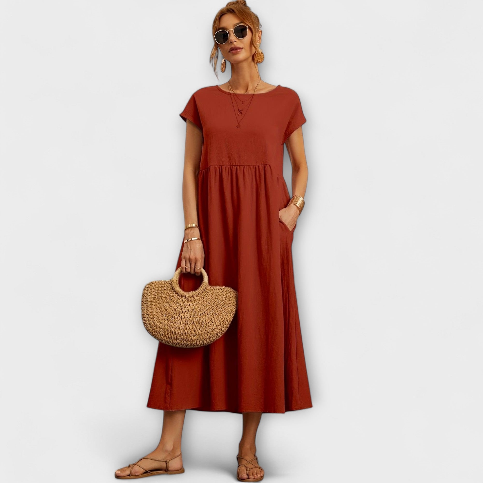 Women's Spring Dress with Flowing Silhouette and Delicate Accents