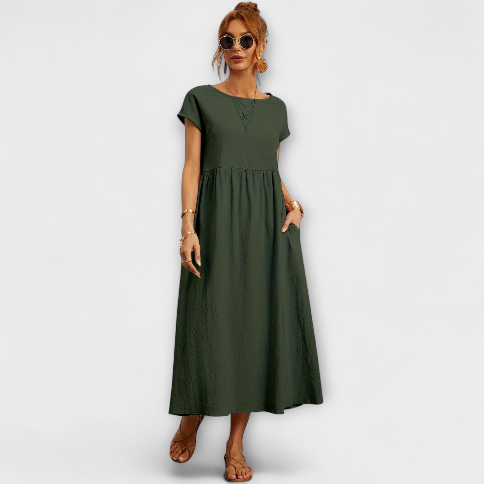 Women's Spring Dress with Flowing Silhouette and Delicate Accents