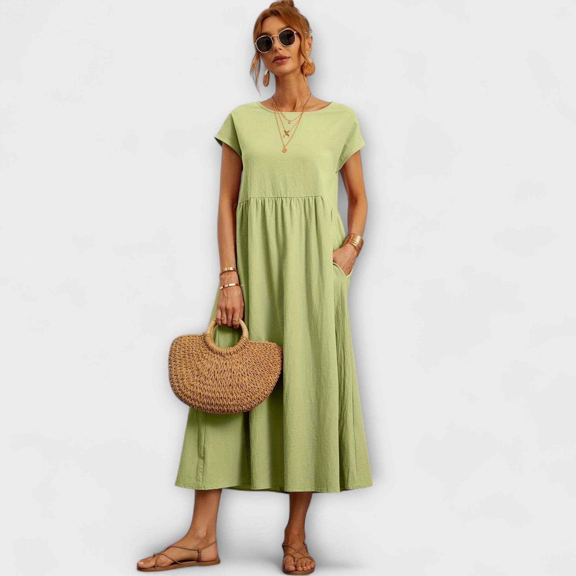 Women's Spring Dress with Flowing Silhouette and Delicate Accents