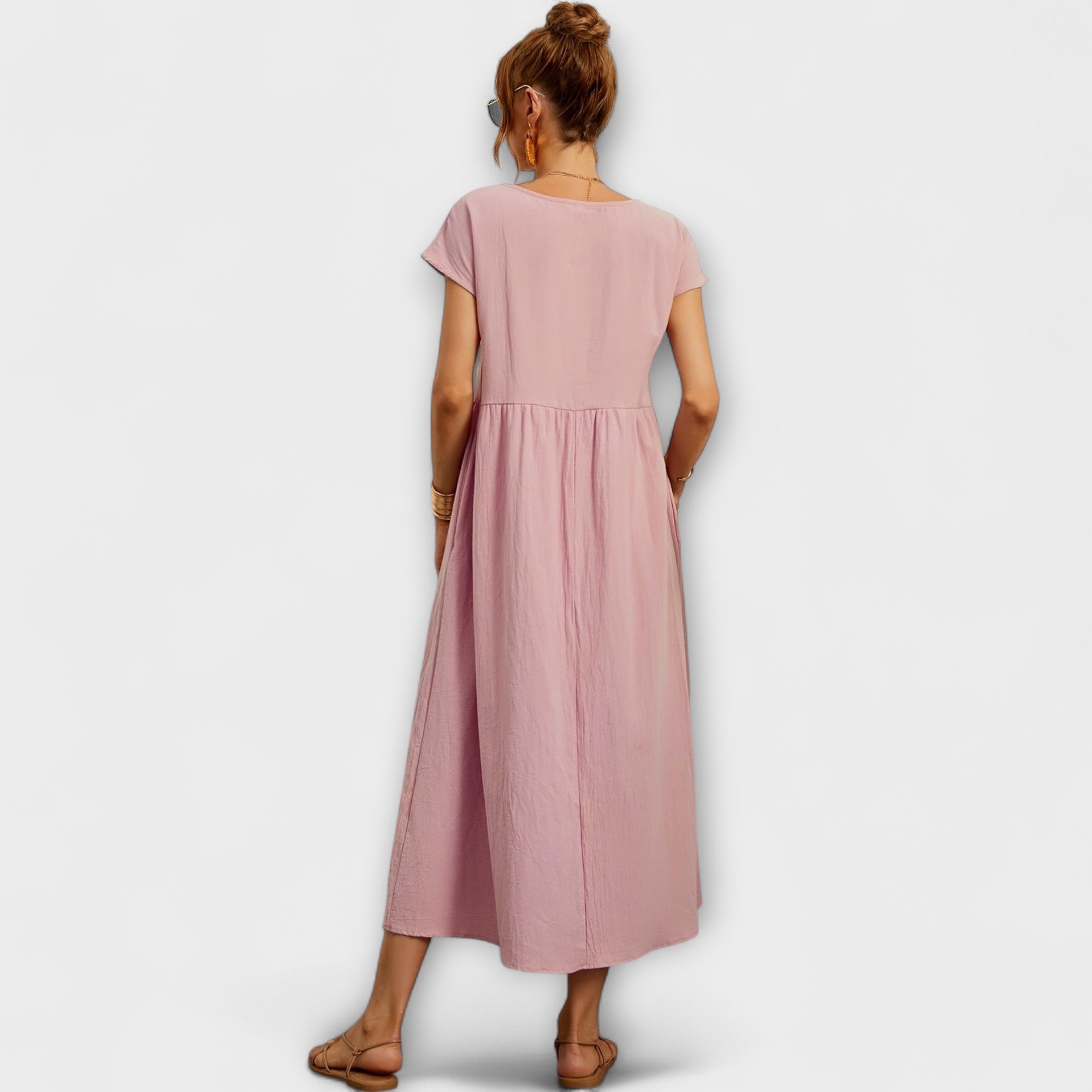 Women's Spring Dress with Flowing Silhouette and Delicate Accents