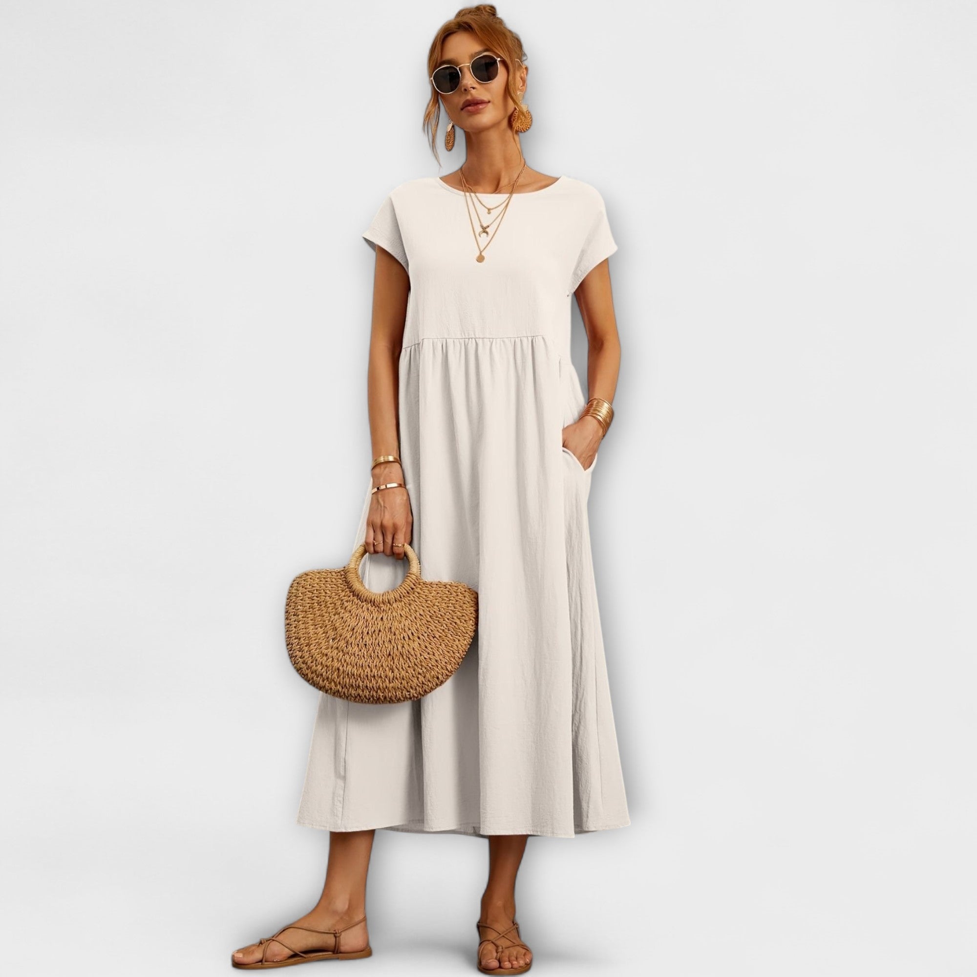 Women's Spring Dress with Flowing Silhouette and Delicate Accents