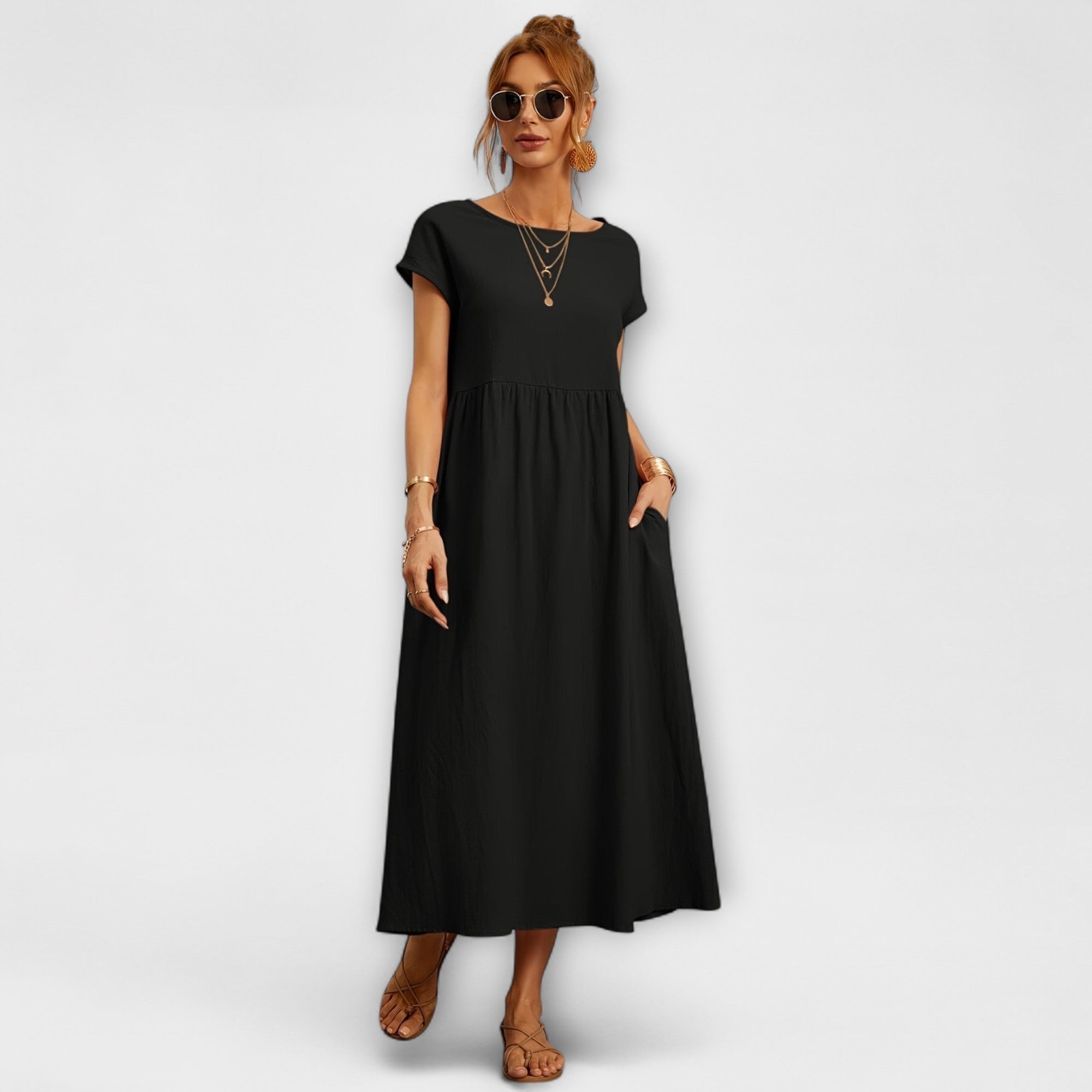 Women's Spring Dress with Flowing Silhouette and Delicate Accents