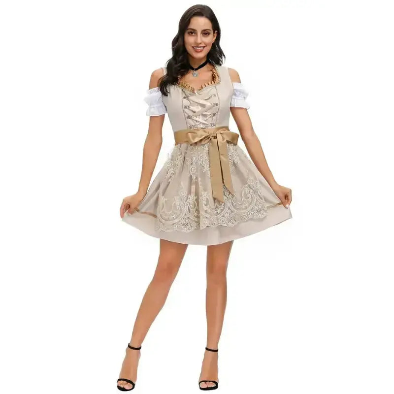 Elegant Women's Dirndl Dress with Elaborate Embroidery and Stylish Bodice, Perfect for Festive Occasions