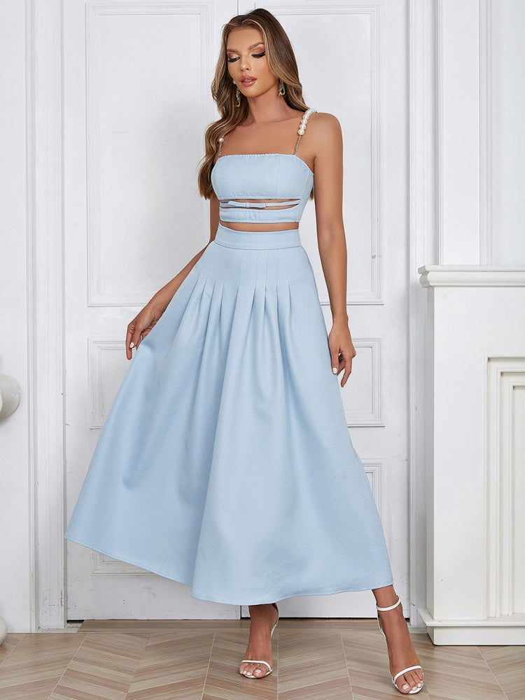 Women's Sleeveless Strapped Top and Flowy Maxi Skirt Set