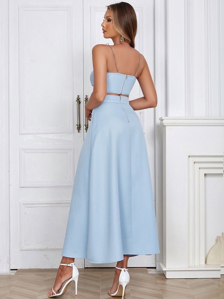 Women's Sleeveless Strapped Top and Flowy Maxi Skirt Set