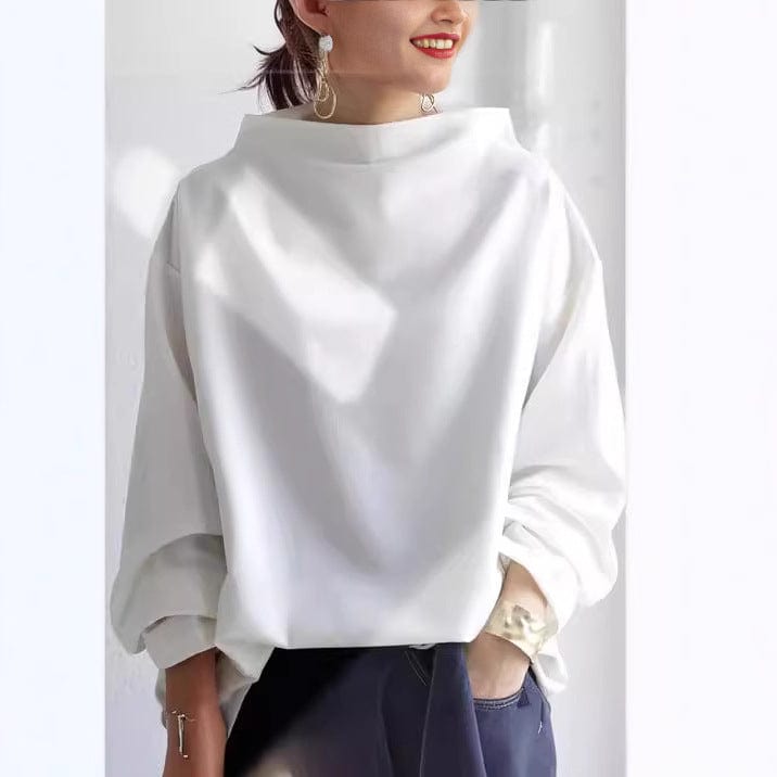 Women High-Neck Long-Sleeve Soft Knit Top