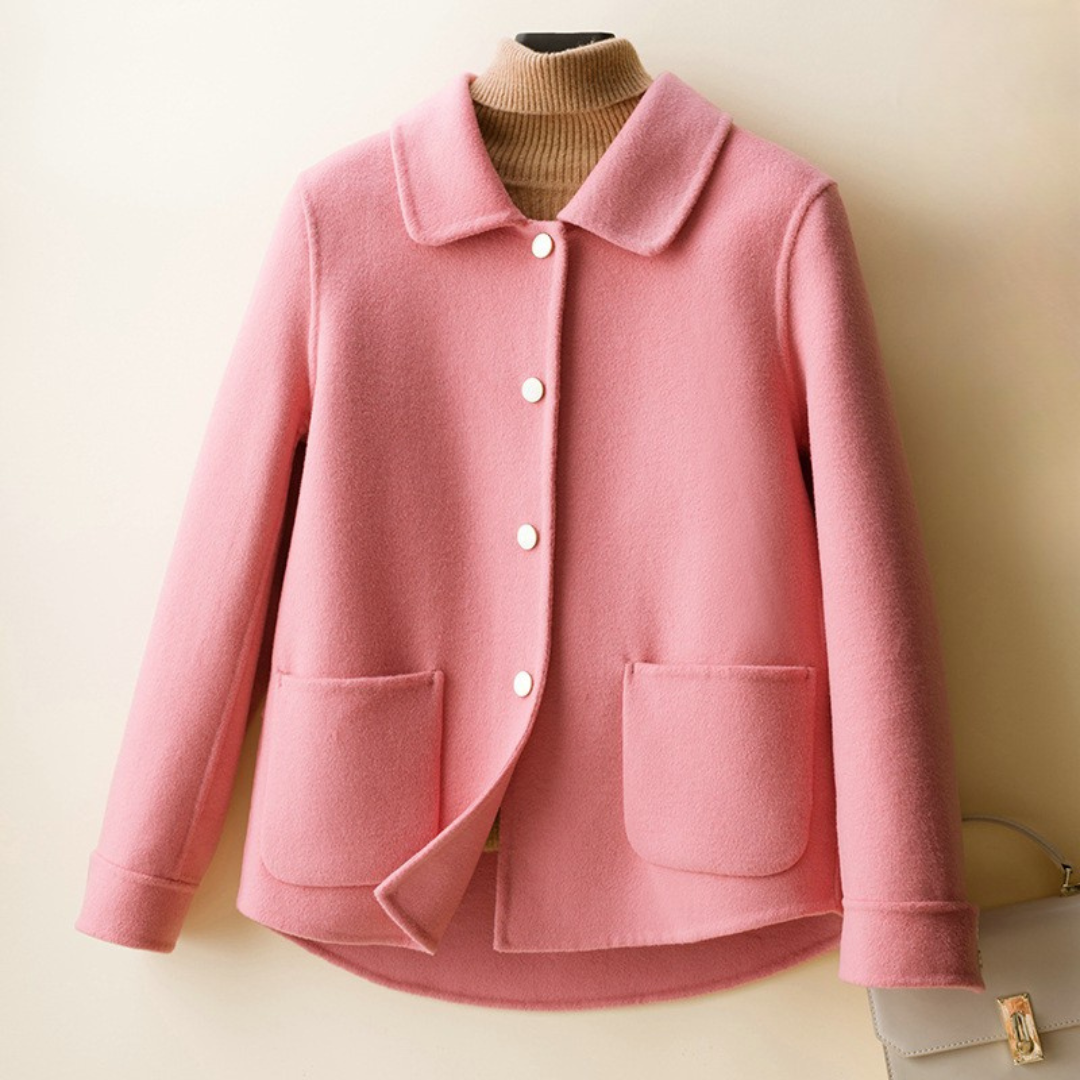 Women's Winter Wool Coat with Hip Pockets and Velvety Texture