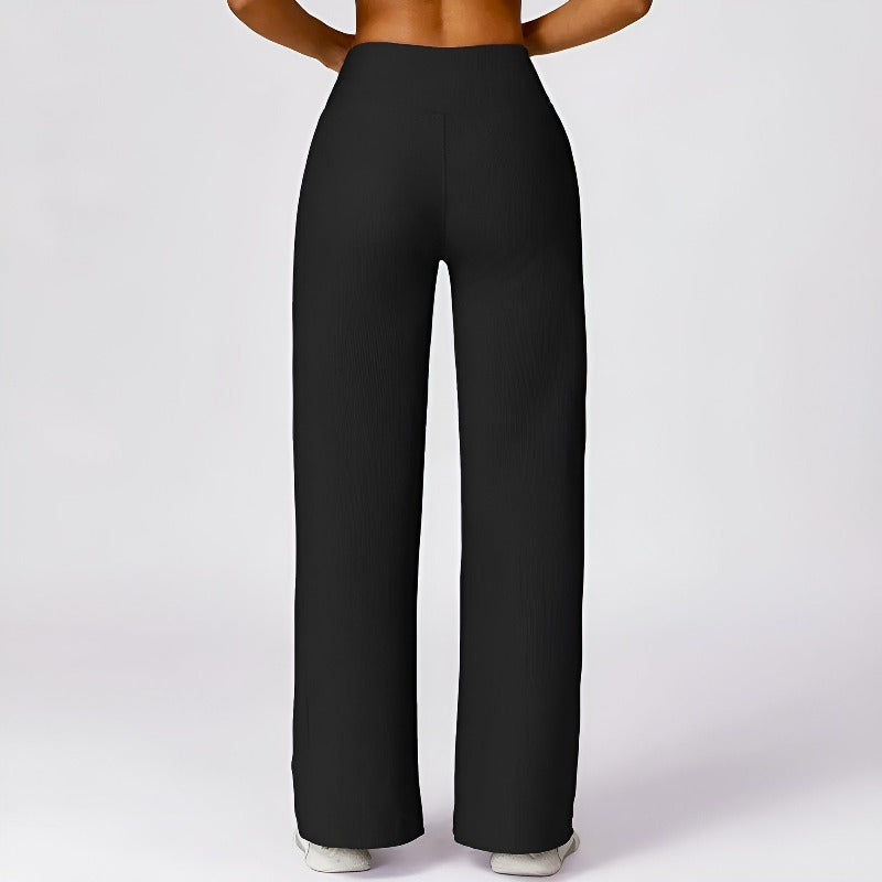 Women High-Rise Flare Pants with Three-Layer Waistband & Mesh Lining