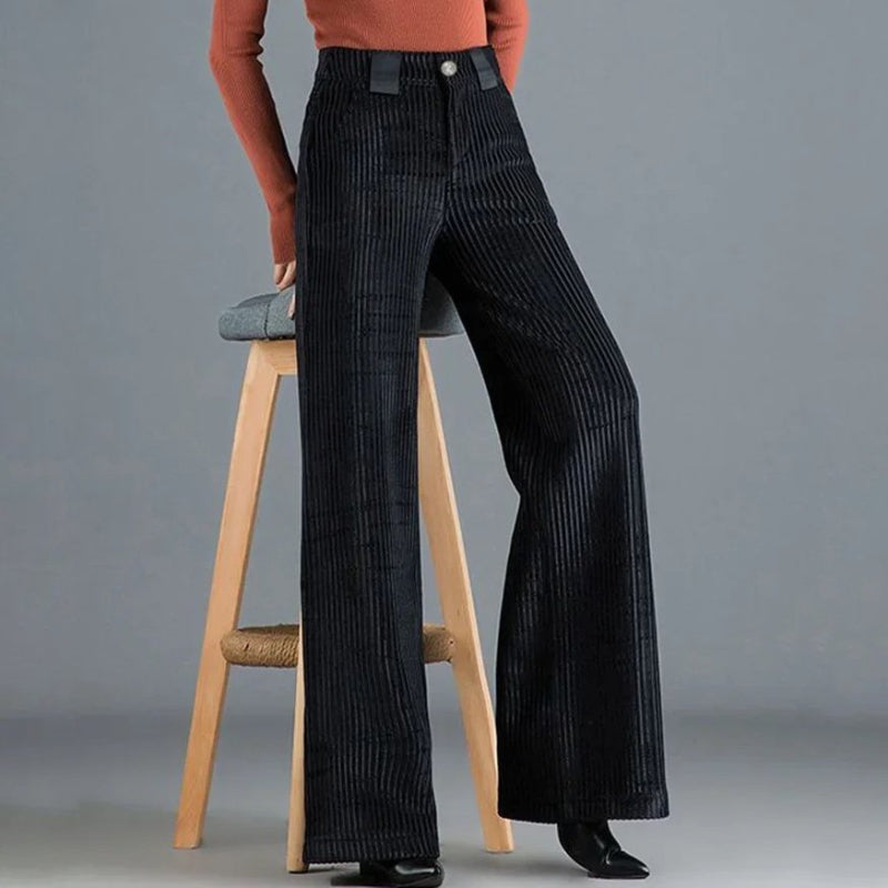 Women's High-Waisted Wide-Leg Corduroy Trousers with Velvet Texture