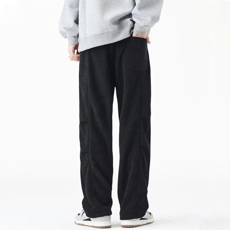 Men Winter Fleece-Lined Pants with Drawstring Waist and Straight Leg