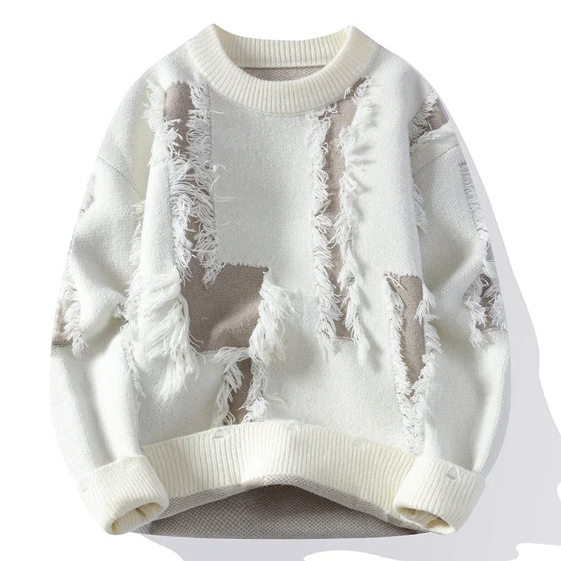 Men's Distressed Knit Sweater with Italian Accents