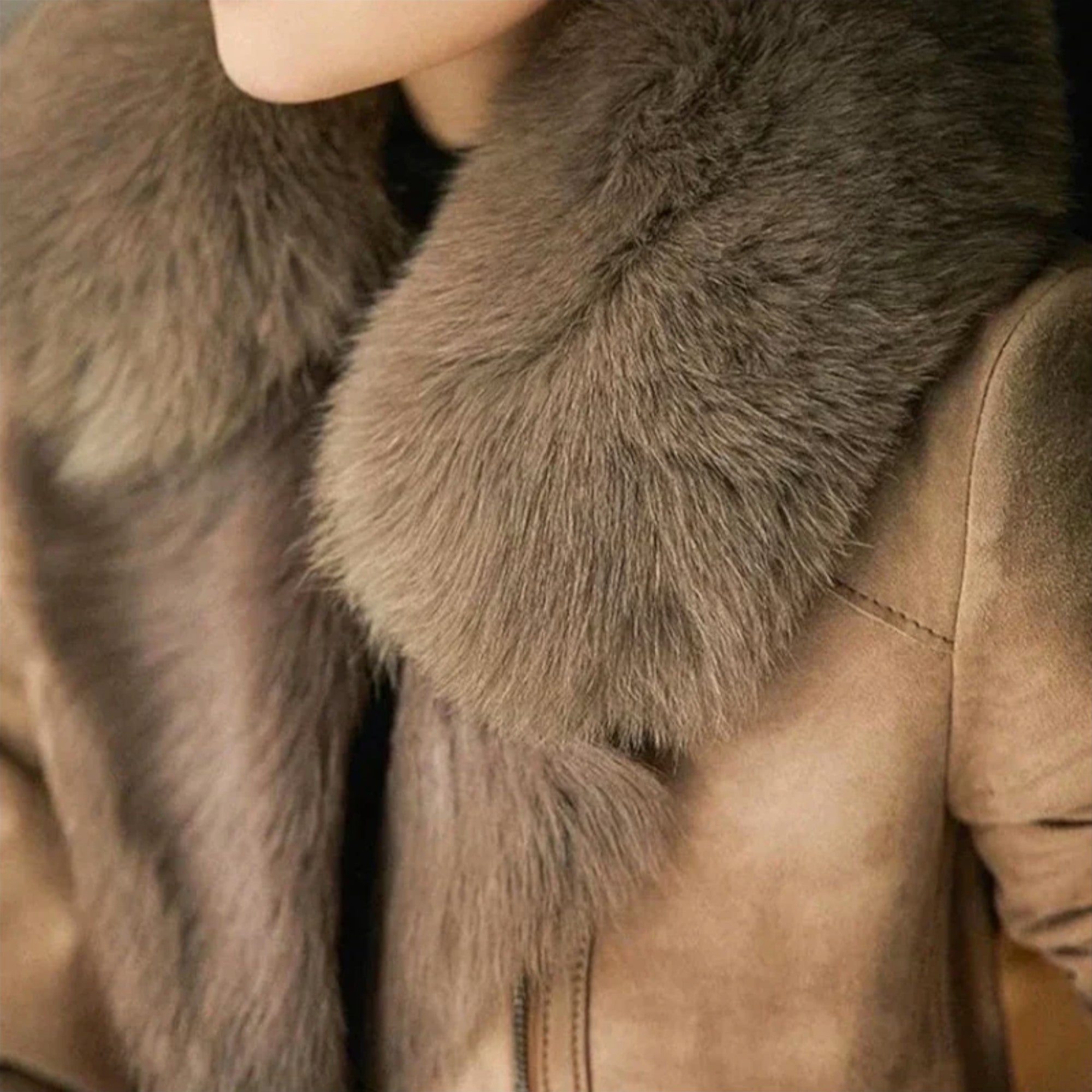 Leonora™ Elegant Suede Jacket with Cozy Faux Fur Collar