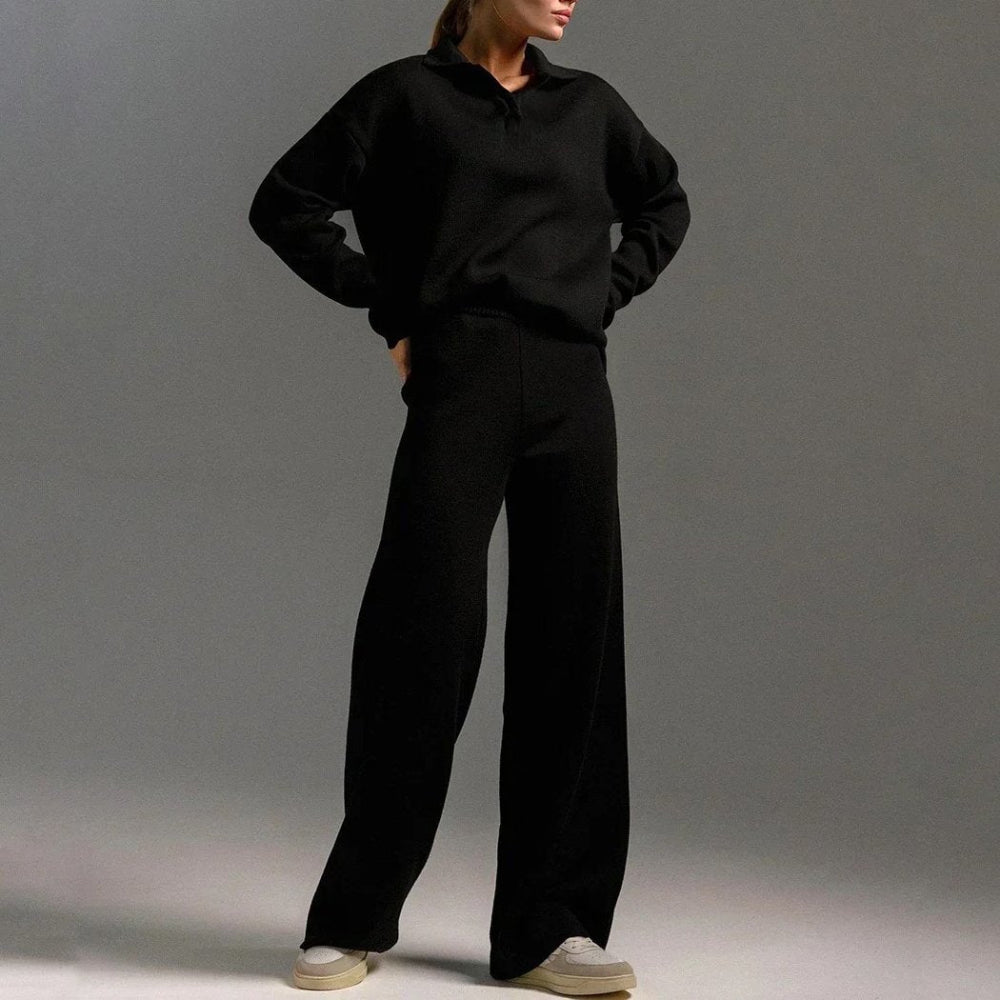 Women's Two-Piece Set Knitted Pullover Sweater and Wide-Leg Pants