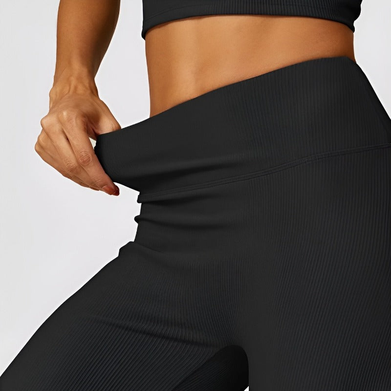 Women High-Rise Flare Pants with Three-Layer Waistband & Mesh Lining