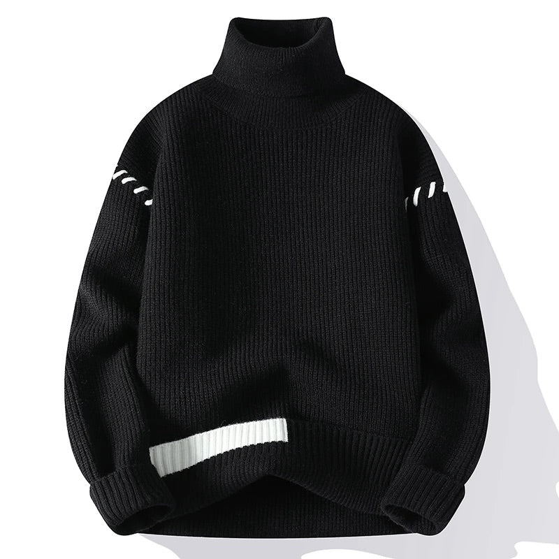 Men's Ribbed-Knit Turtleneck Sweater with Accent Stitching