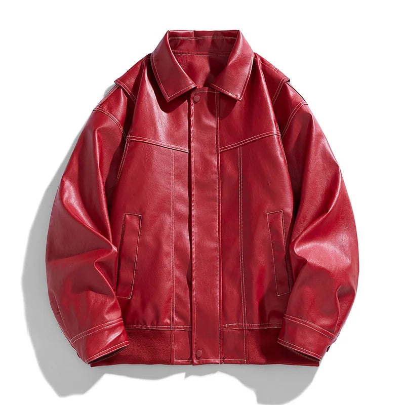 Men's Full-Grain Leather Sport Jacket with Italian Accents