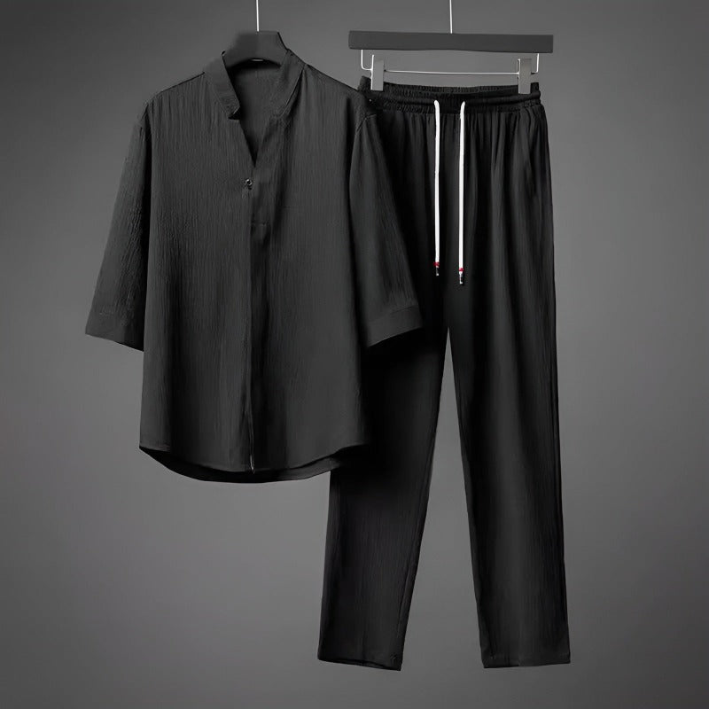 Men Spring Shirt and Pants Set in Soft Stretch Blend