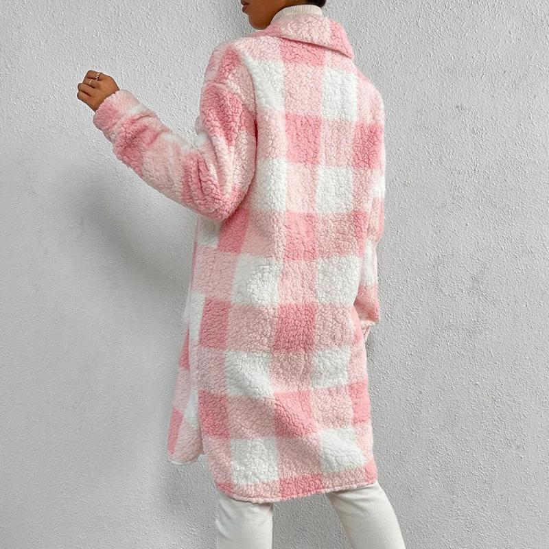 Women's Winter Plaid Coat with A-Line Silhouette and Draped Collar