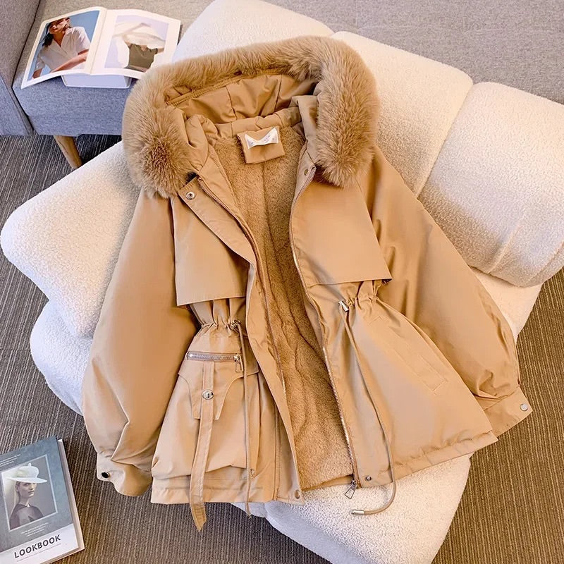 Women's Winter Coat with Detachable Italian Arctic Fur Collar and Soft Lining