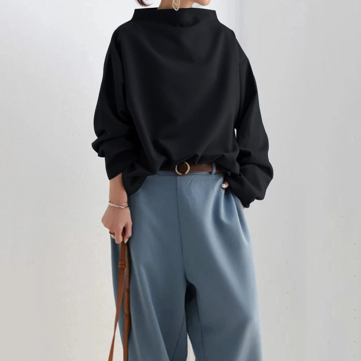 Women High-Neck Long-Sleeve Soft Knit Top