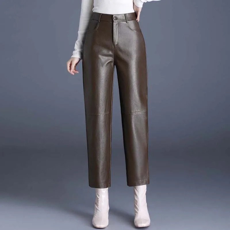 Women High-Rise Straight-Leg Vegan Leather Pants