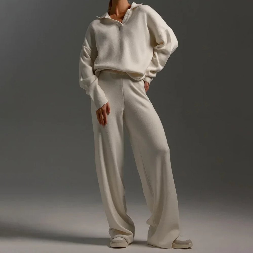 Women's Two-Piece Set Knitted Pullover Sweater and Wide-Leg Pants