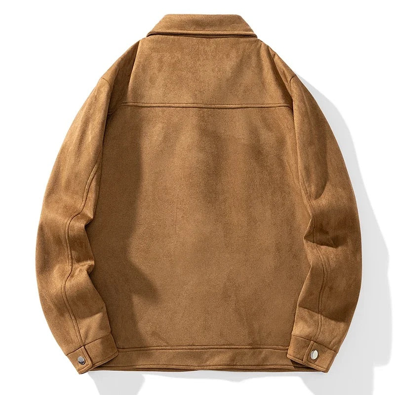 Men's Suede Jacket with Plush Lining and Side Pockets